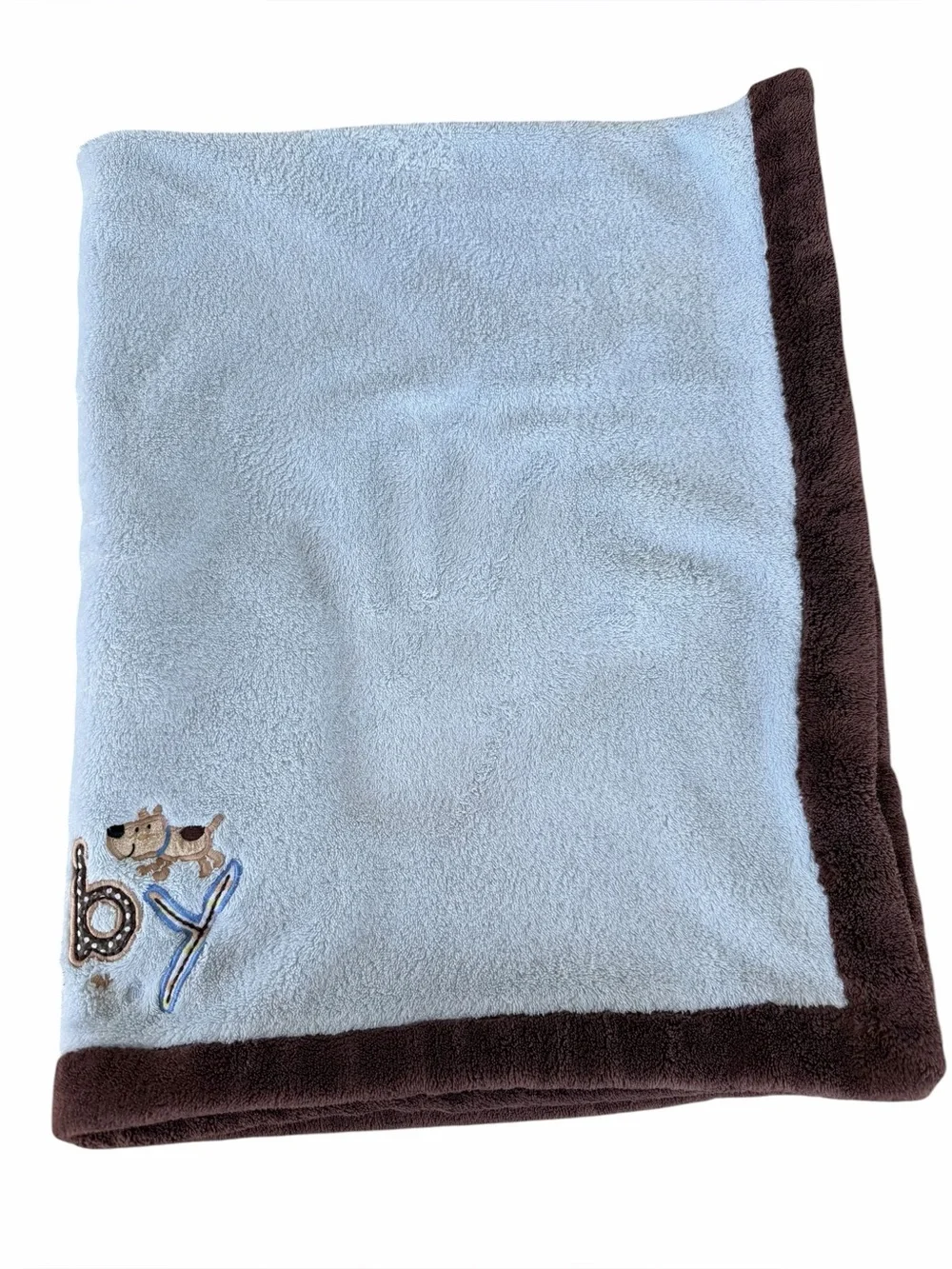 Y2K Carter’s Baby Puppy Embroidered Plush Security Blanket Blue Brown 37x60 GUC